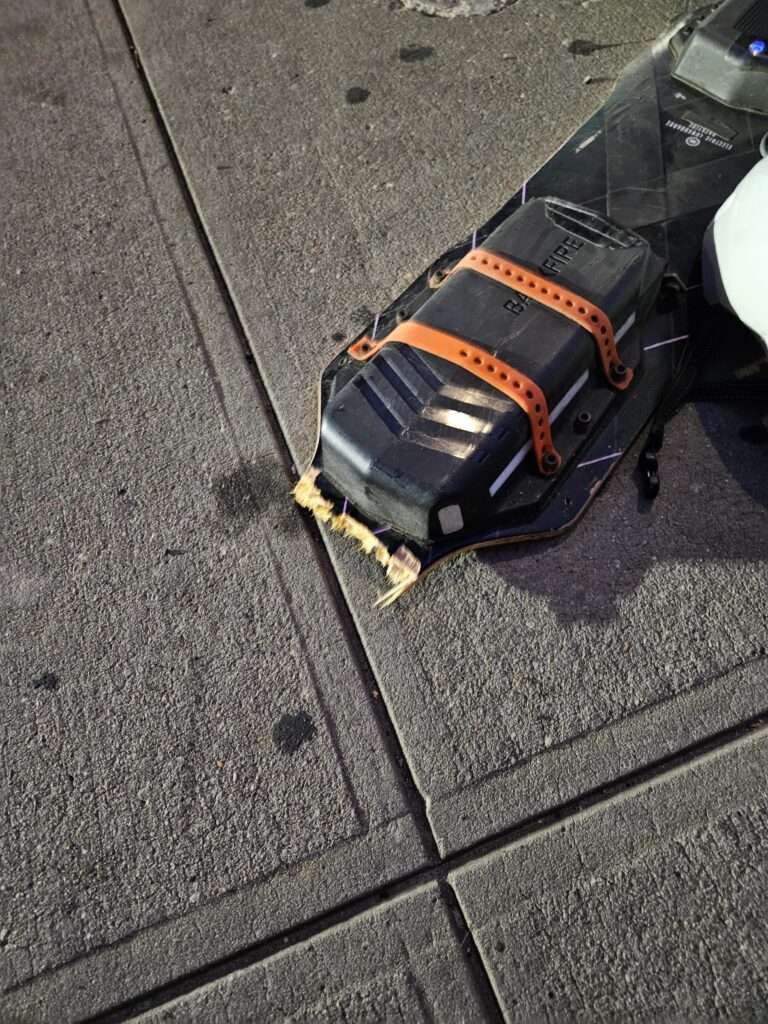 Electric skateboard with broken deck