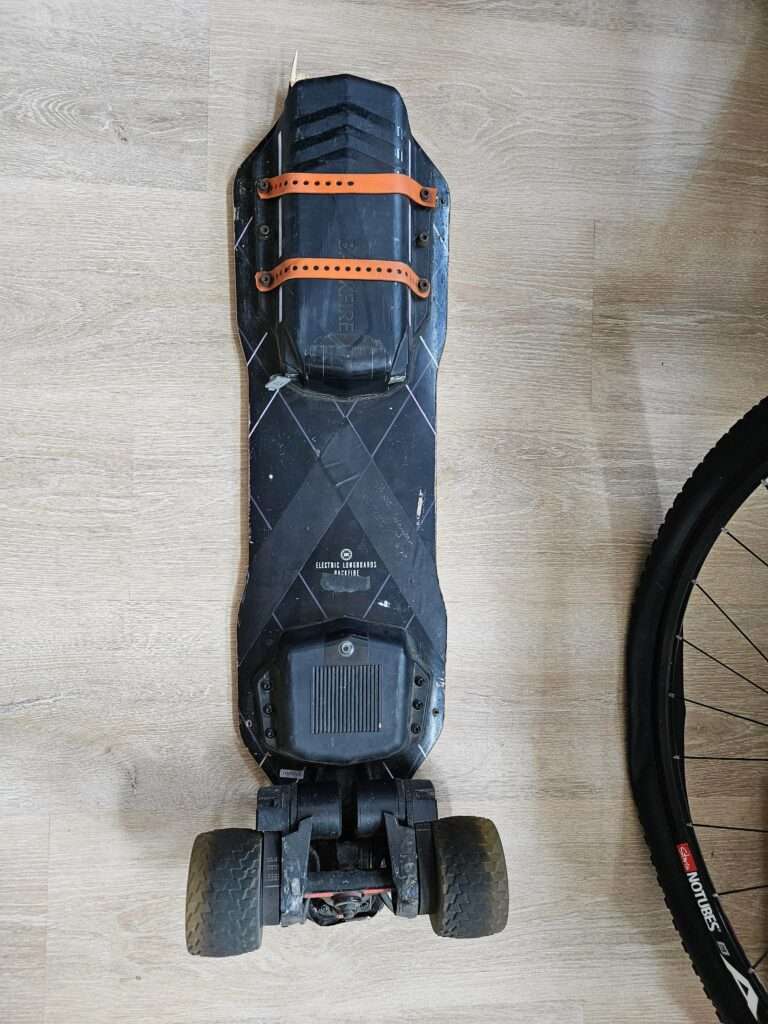 Electric skateboard with broken deck